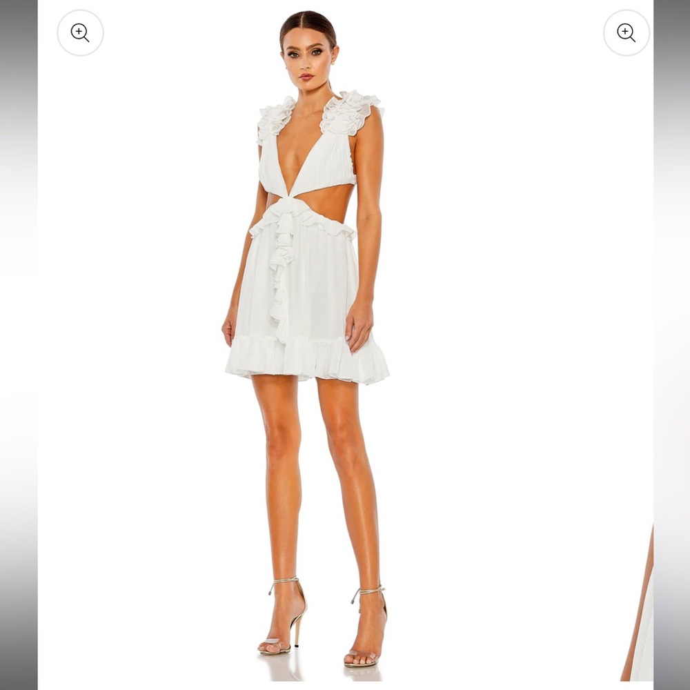 MAC DUGGAL- NWT
Ruffled Cut-Out V Neck Mini Dress WHITE